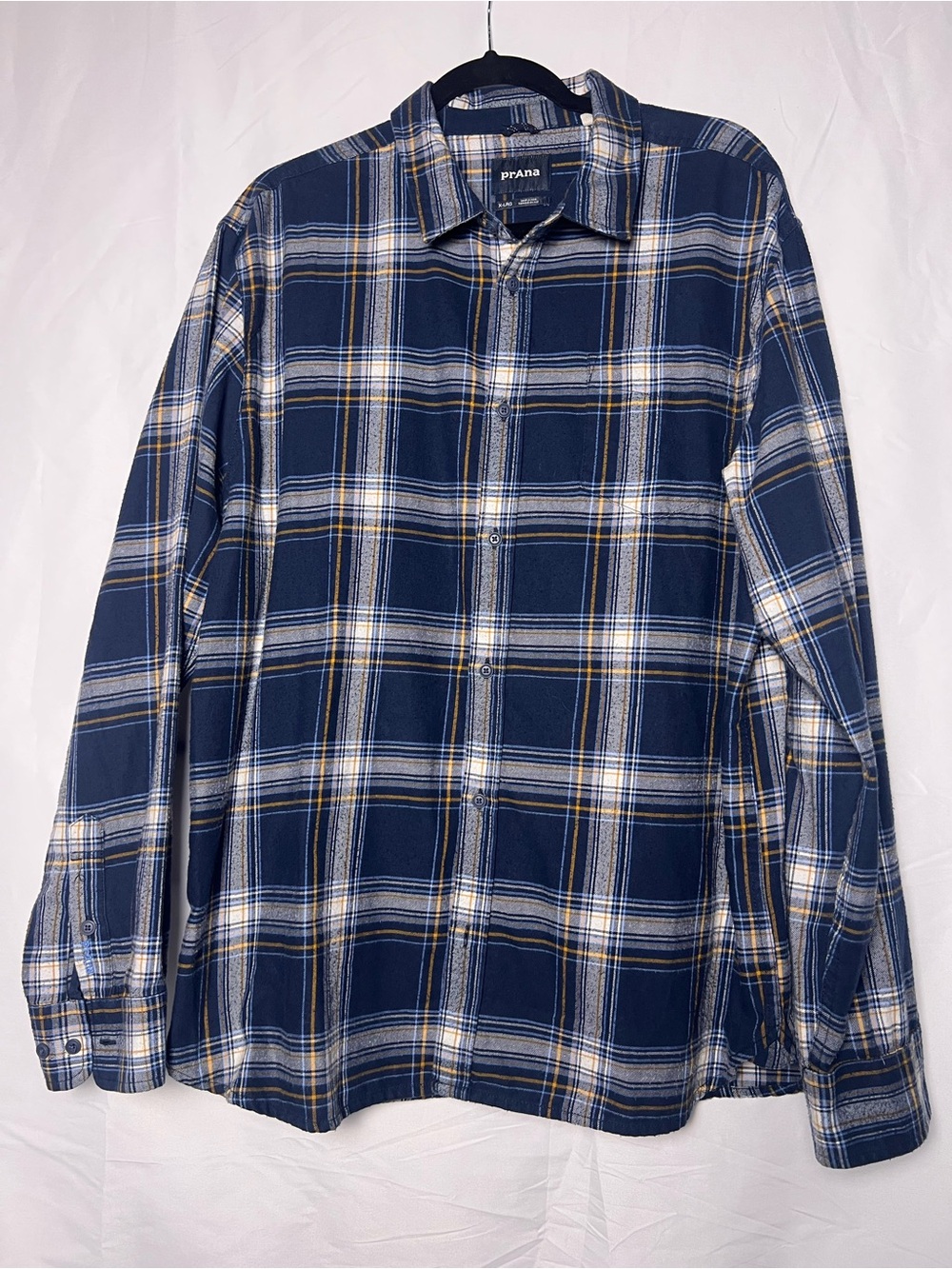 prAna Men's XL Plaid Flannel Shirt Blue Yellow